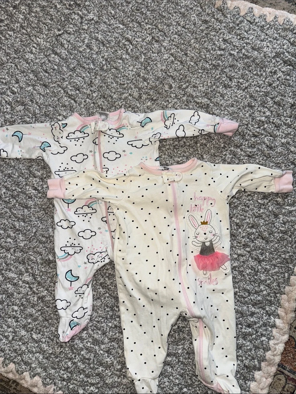 Gerber White & Pink Baby Girl Footie Sleepers with Bunny and Cloud Prints
